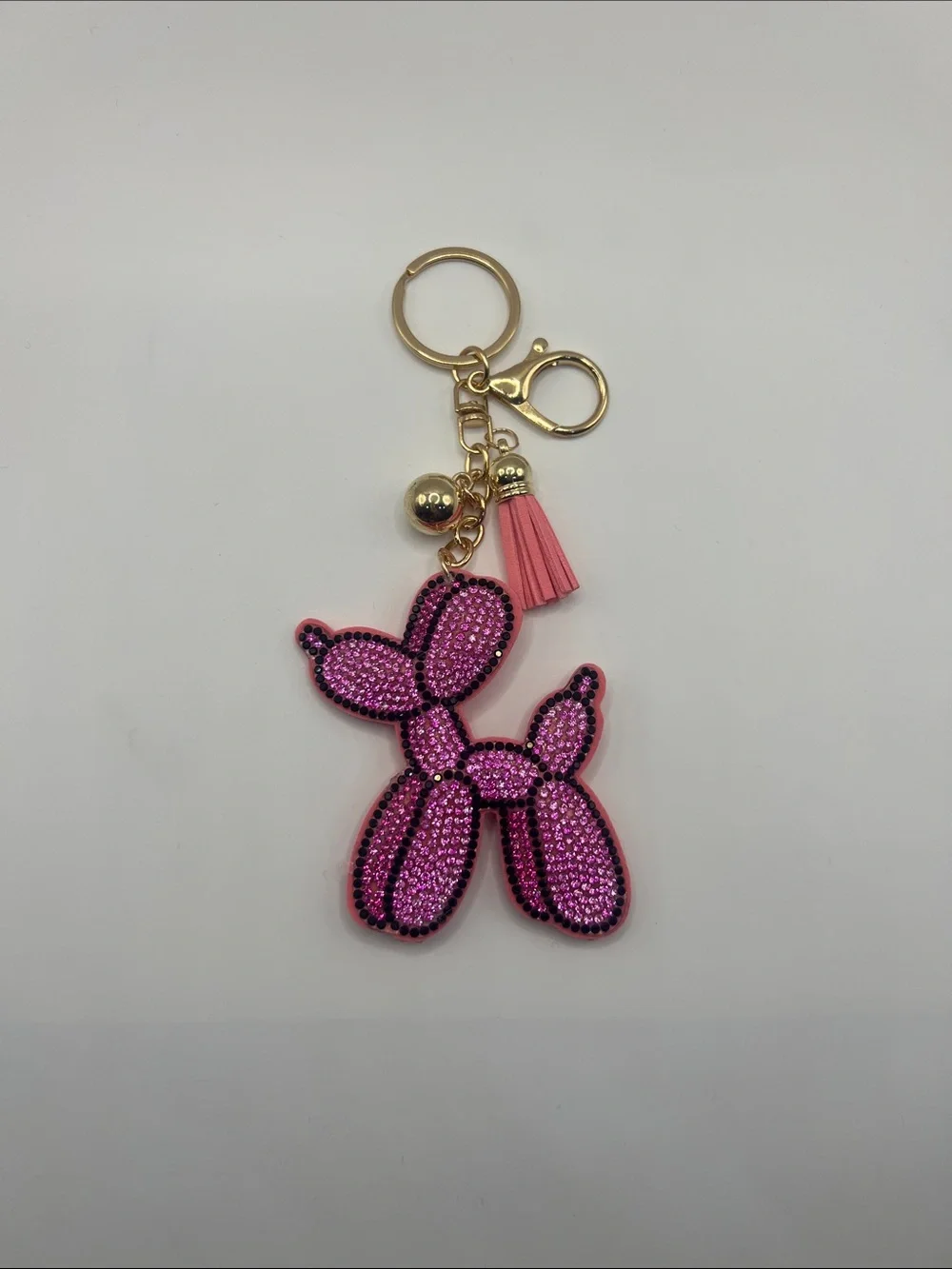 544. Pink Rhinestone Balloon Dog Keychain with Tassel